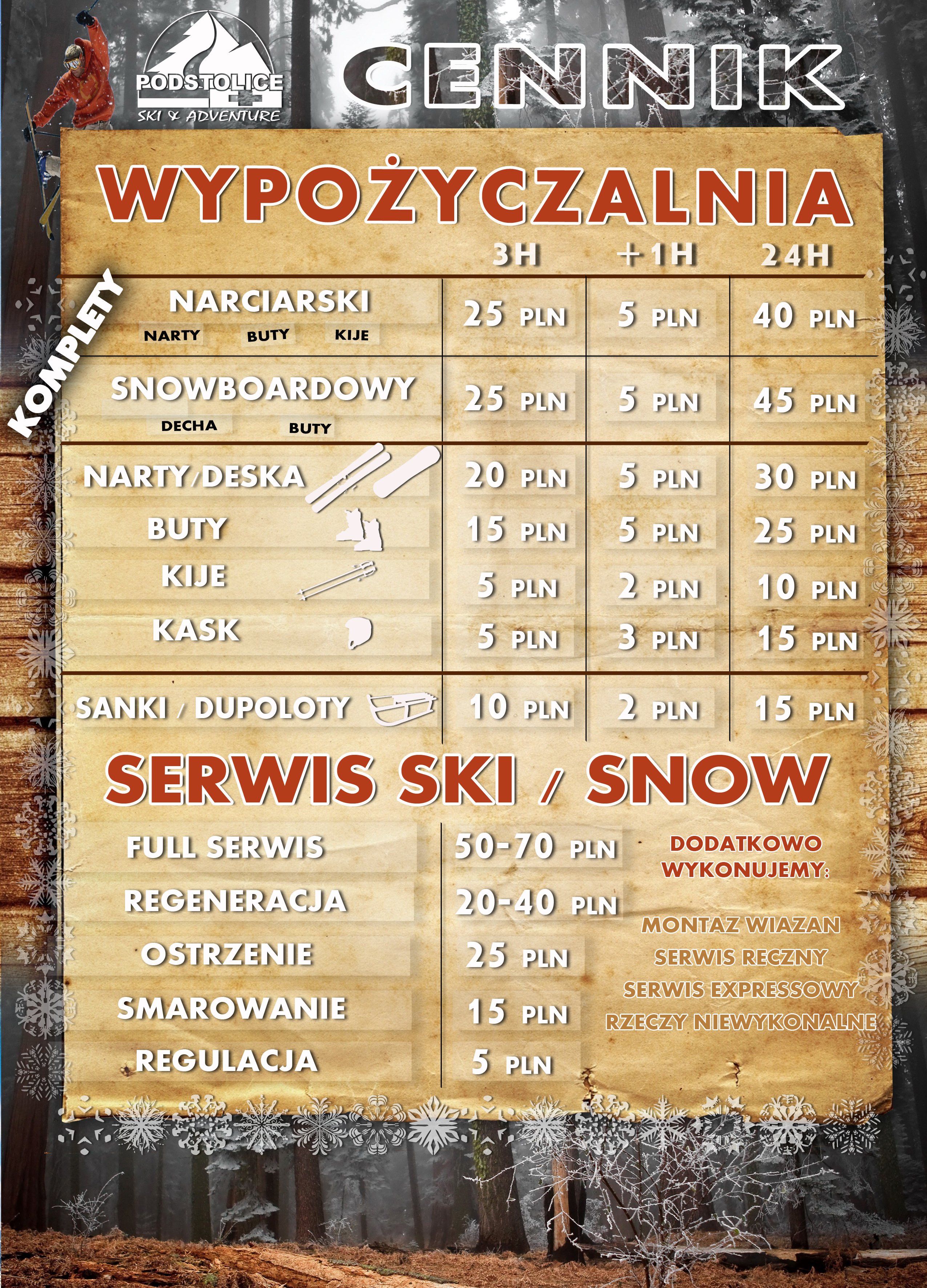 Cennik Wypożyczalni i Serwisu Narciarskiego Cennik Wypożyczalni i Serwisu Narciarskiego